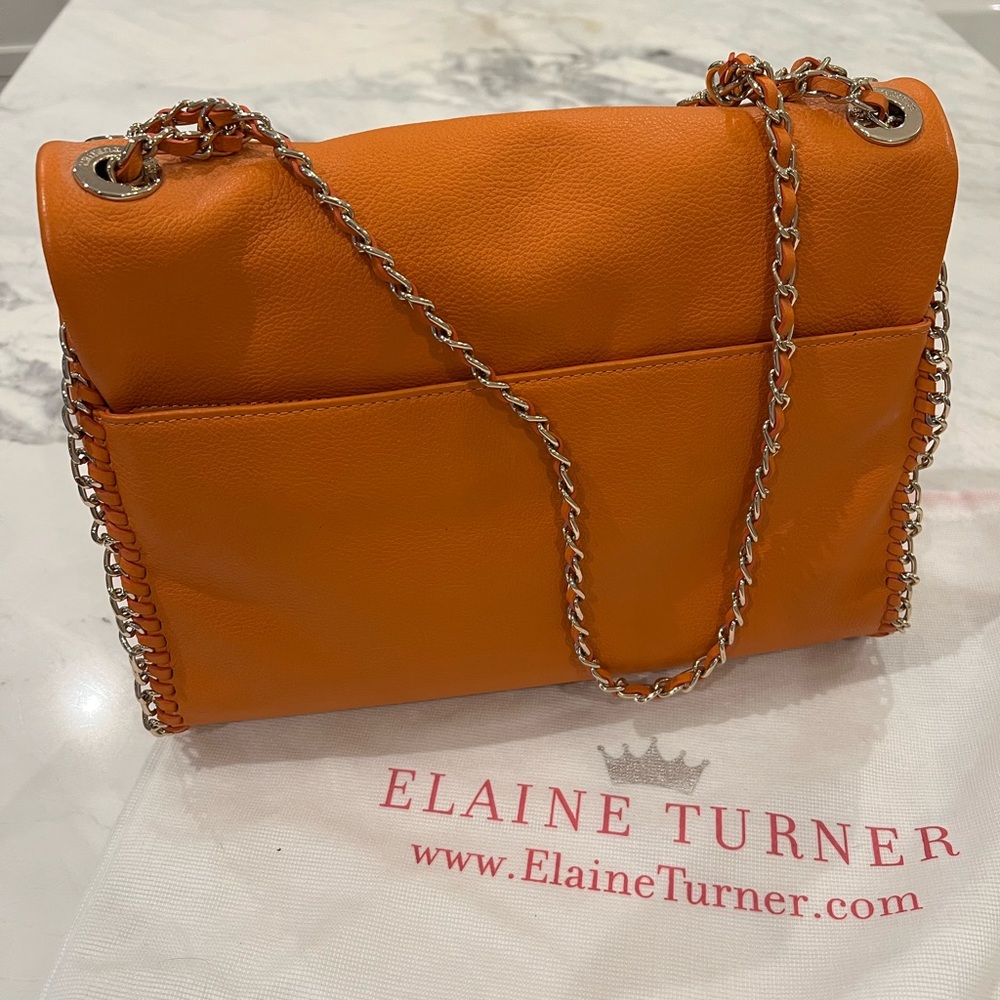Elaine Turner Nala Tangerine Leather Shoulder Bag with Chain Strap - Picture 3 of 7
